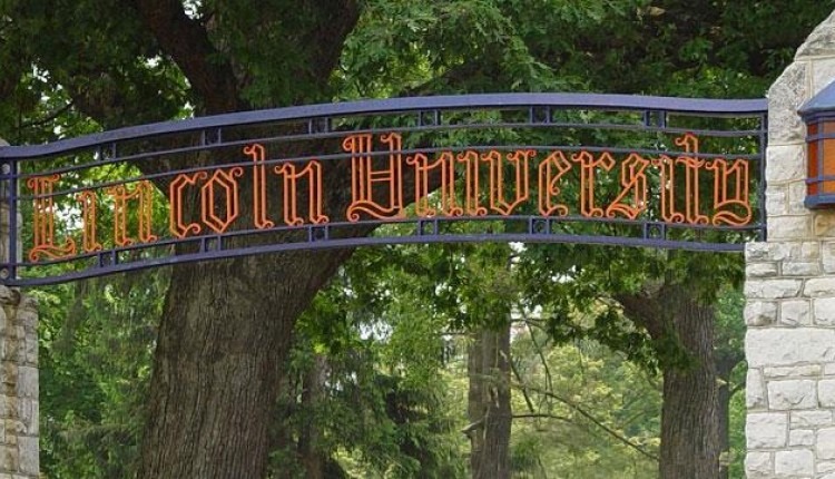 Decorative arch with sign reading "Lincoln University."