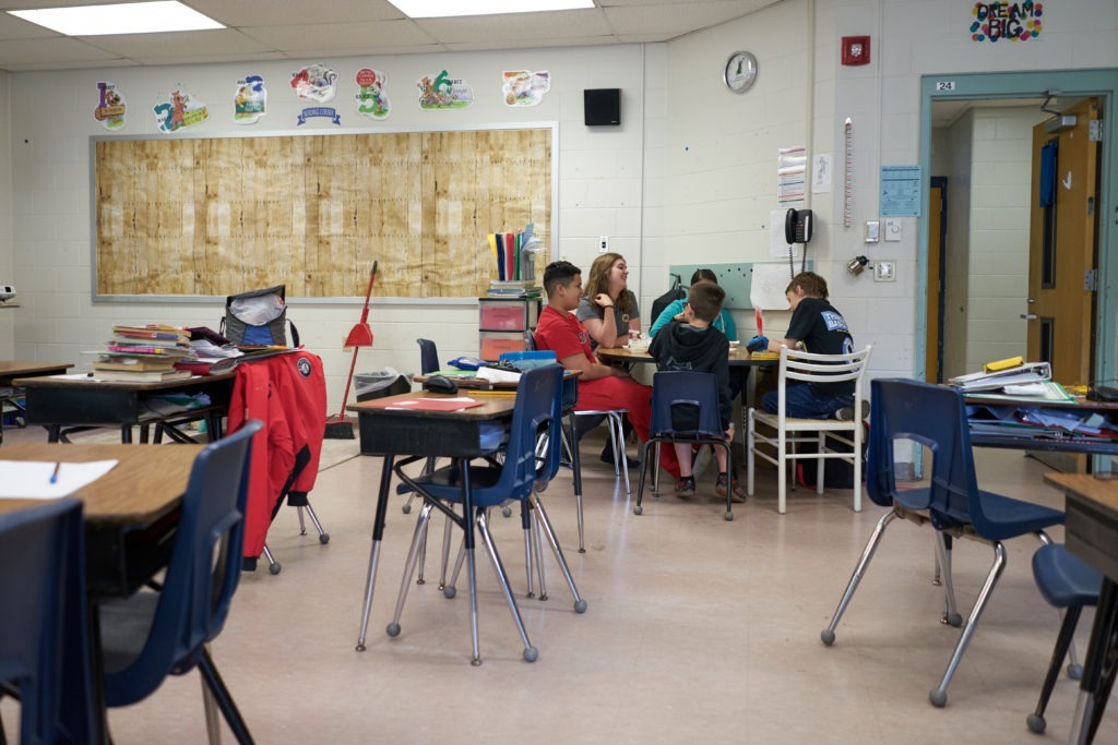 Nicole Nover spends time with her students during lunch