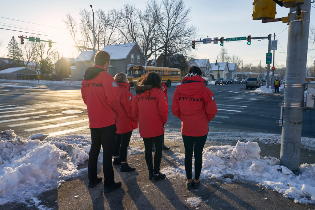 The Bakersville Team sets out on walking bus.