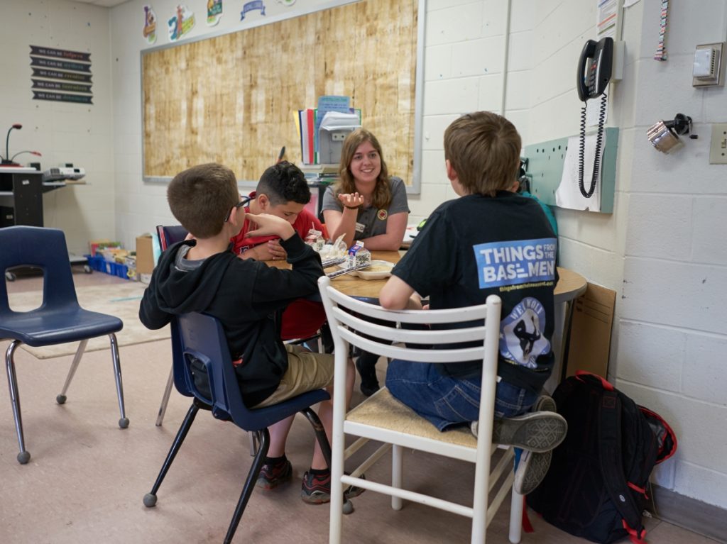 Nicole Nover chats with students in her Leadership Lunch group