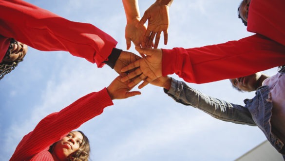 City Year morning greeting hands in