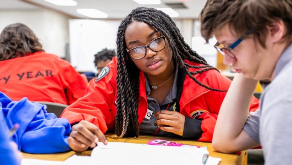 City Year AmeriCorps member in school service