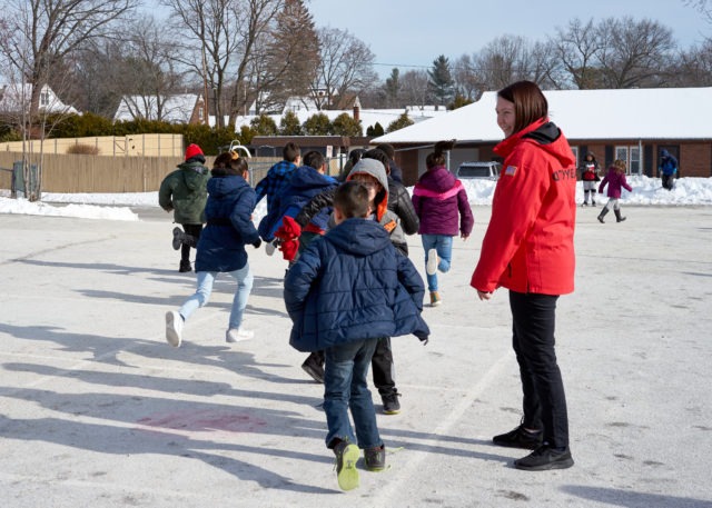 Audrey Eidem runs playworks games during recess