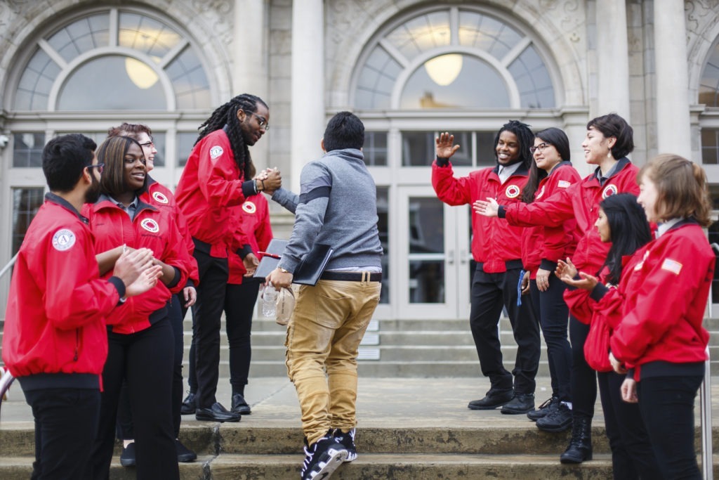 City Year AmeriCorps members morning greeting