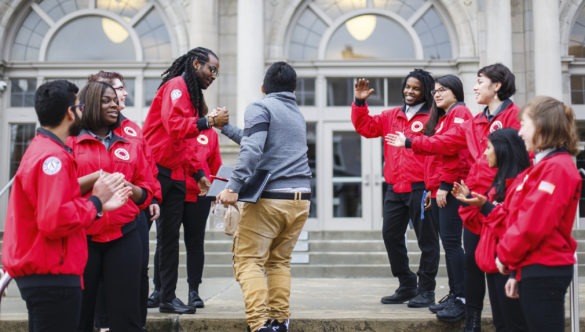 City Year AmeriCorps members morning greeting