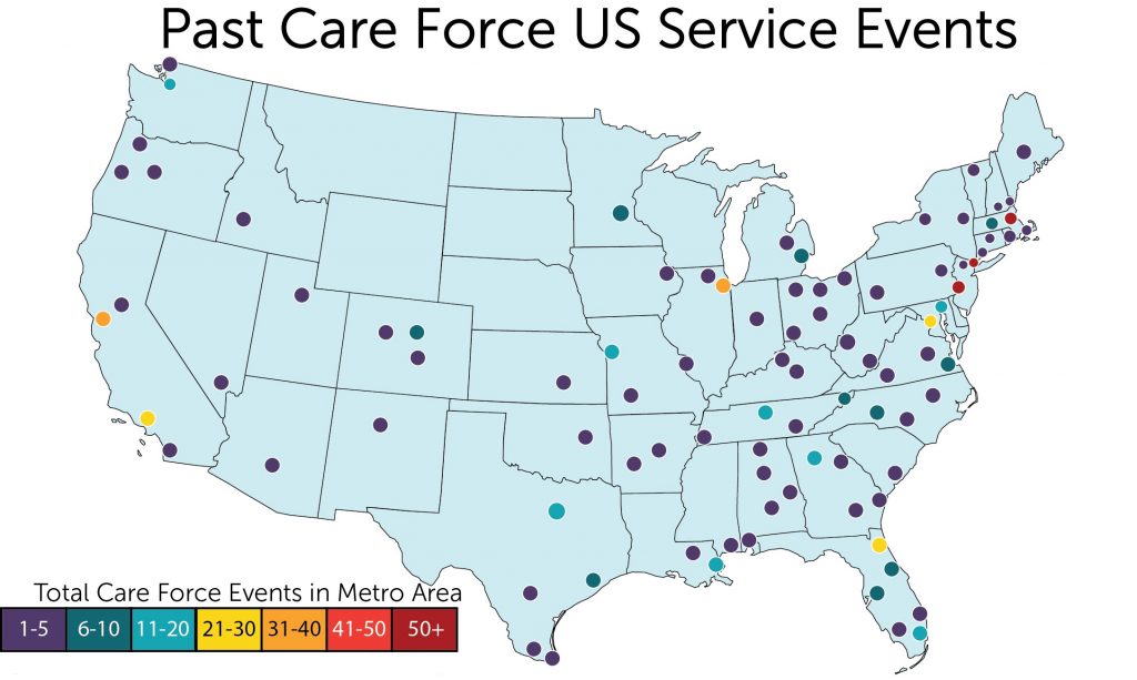 A Map of locations where Care Force has worked in the past