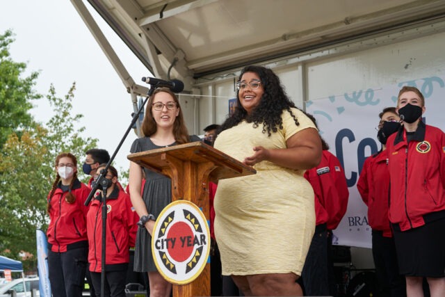 Anita Lantz and Julie Cusano speak at CYNH's Opening Day.