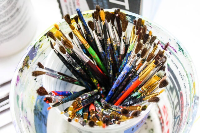 jar of paintbrushes