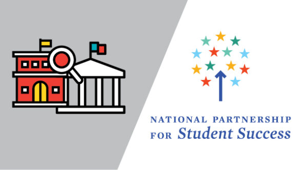 npss logo and icons of a school building with magnifying glass and a government building